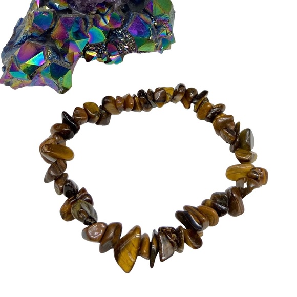 Tiger’s Eye Gemstone Chips Beaded Stretch Bracelet Natural Stone Crystal Brown - Picture 3 of 3